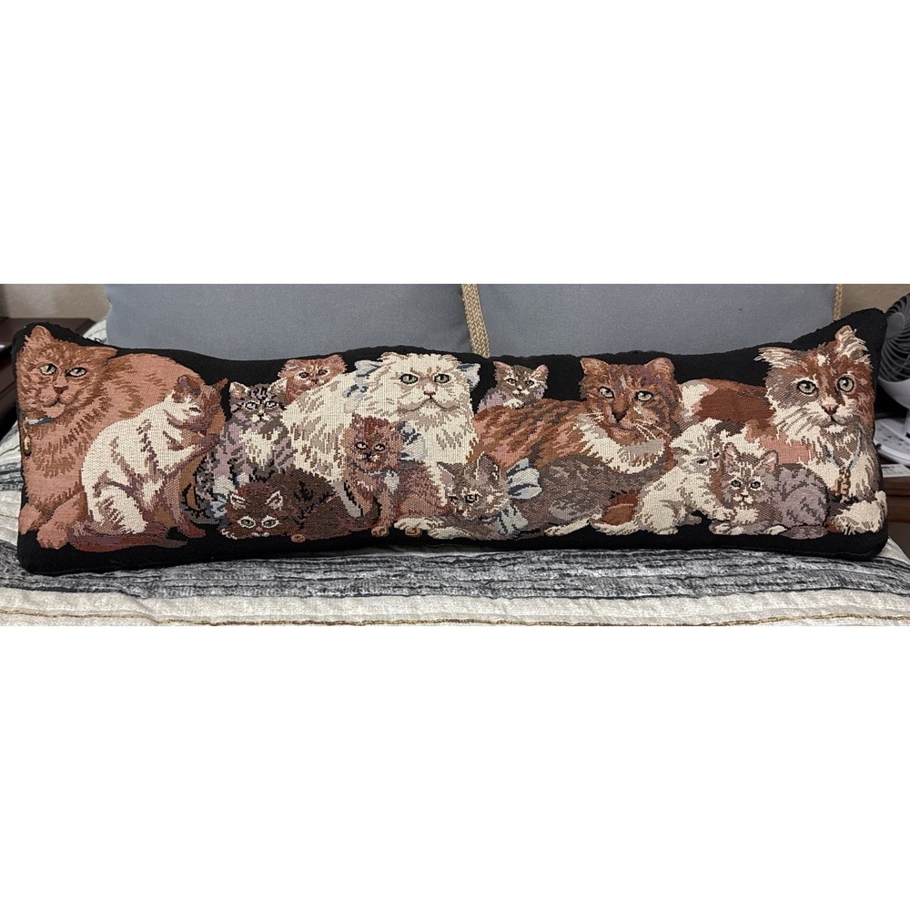 Tapestry Kitty Cats Long Door Draft Dodger Pillow Weighted Black Background
